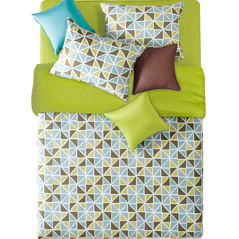 Teen Boy Triangle Duvet Cover Set - Blue Green Modern Scandinavian Bedding Chartreuse Cotton Queen King