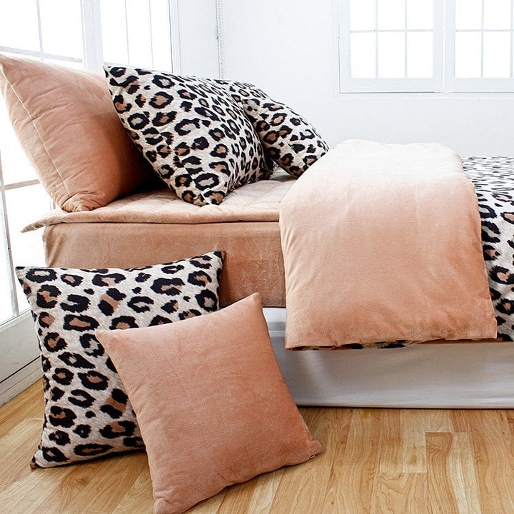 Beige Brown Leopard Microfiber Duvet Cover Set