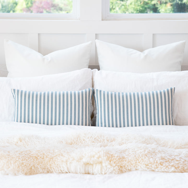 Light Blue White Linen Striped Decorative Pillow Cover