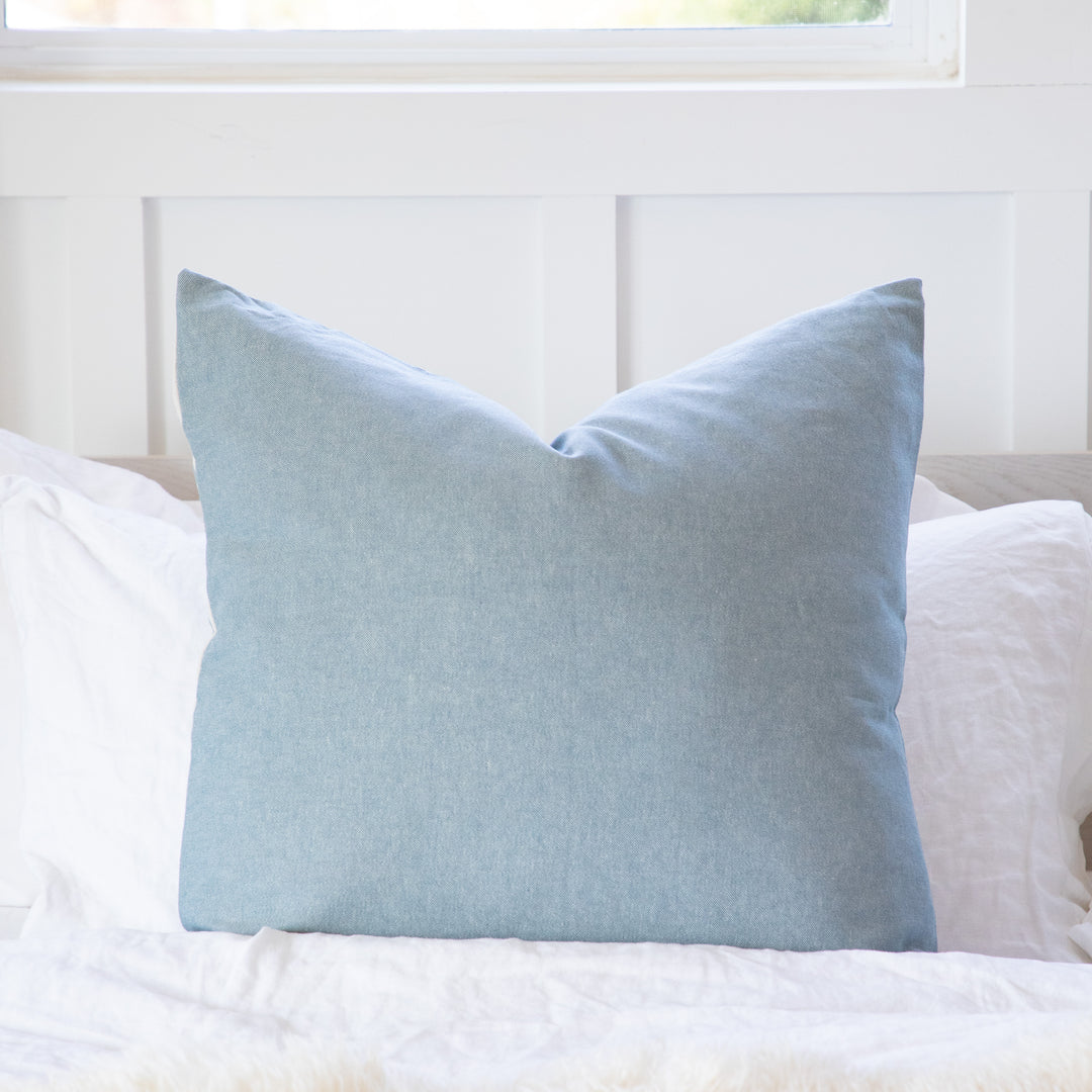 Light Blue White Linen Striped Decorative Pillow Cover