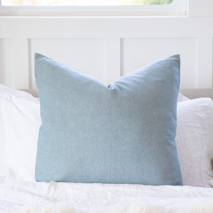 Light Blue White Linen Striped Decorative Pillow Cover