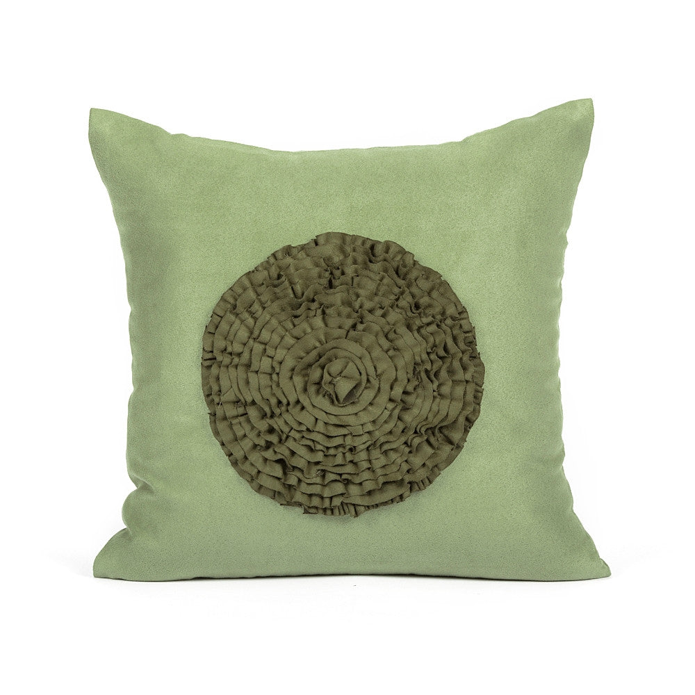 16" X 16" Sage & Olive Green Flower Frill Suede Accent/Throw Pillow Cover