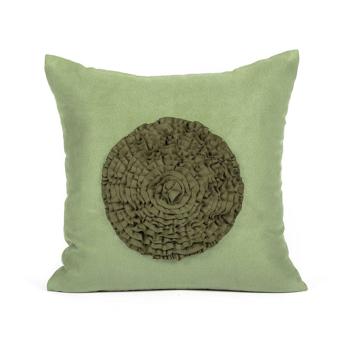 16" X 16" Sage & Olive Green Flower Frill Suede Accent/Throw Pillow Cover