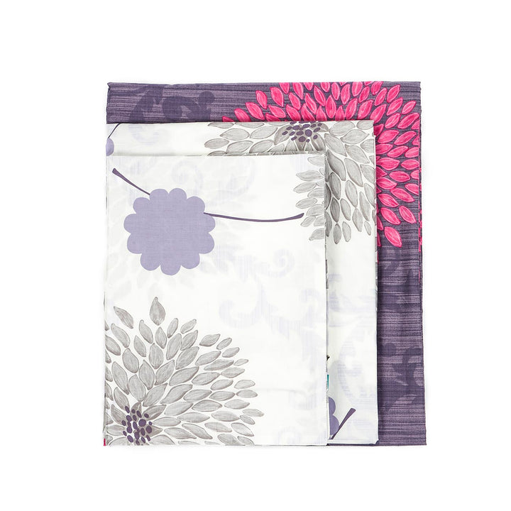 Premium Cotton Sateen Duvet Cover Set - Hot Pink Floral Pattern with Reversible Design