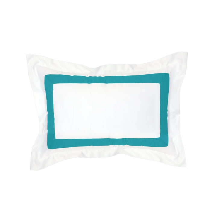Teal Turquoise Border Frame Flange Bed Pillowcase - LaCozi Hotel Collection | Premium Cotton Decorative Trim