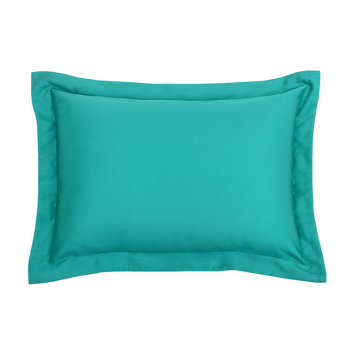 Solid Teal Turquoise Flange Bed Pillowcase - LaCozi Hotel Collection | Premium Cotton Decorative Border