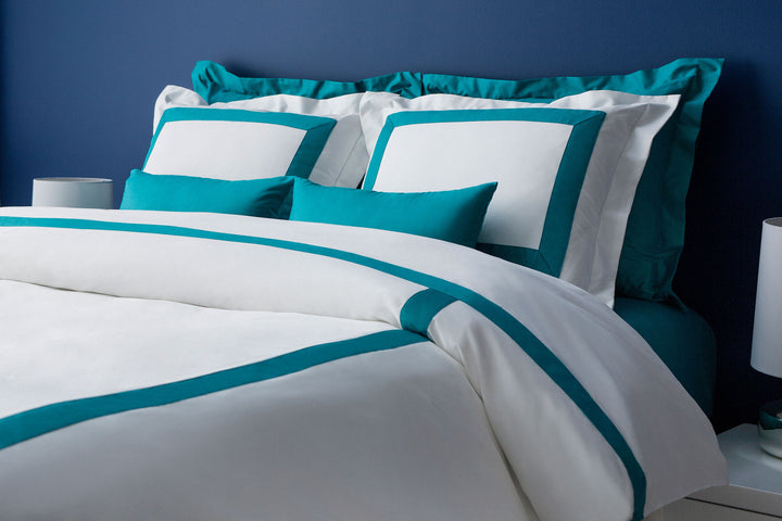 Solid Teal Turquoise Flange Bed Pillowcase - LaCozi Hotel Collection | Premium Cotton Decorative Border