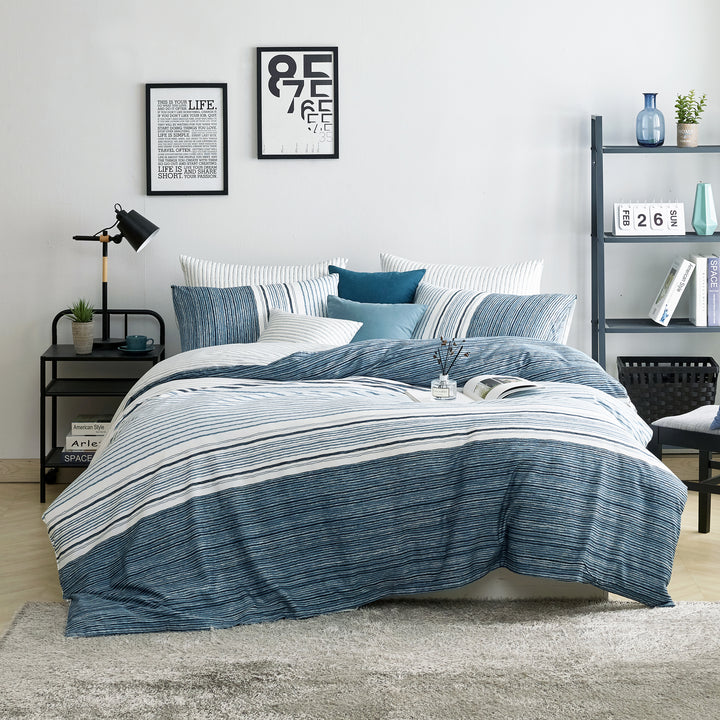 Soft Modal Cotton Blend Blue Striped Duvet Cover Set