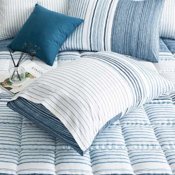 Blue Striped Pattern Cotton Modal Duvet Cover Set