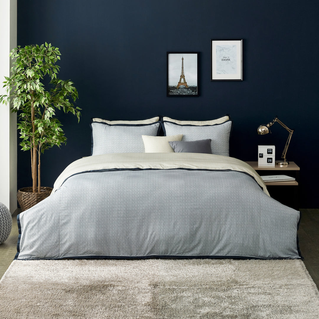 Soft Cotton Modal Yellow Blue Trim Design Duvet Cover Set