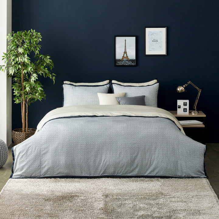 Soft Cotton Modal Yellow Blue Trim Design Duvet Cover Set