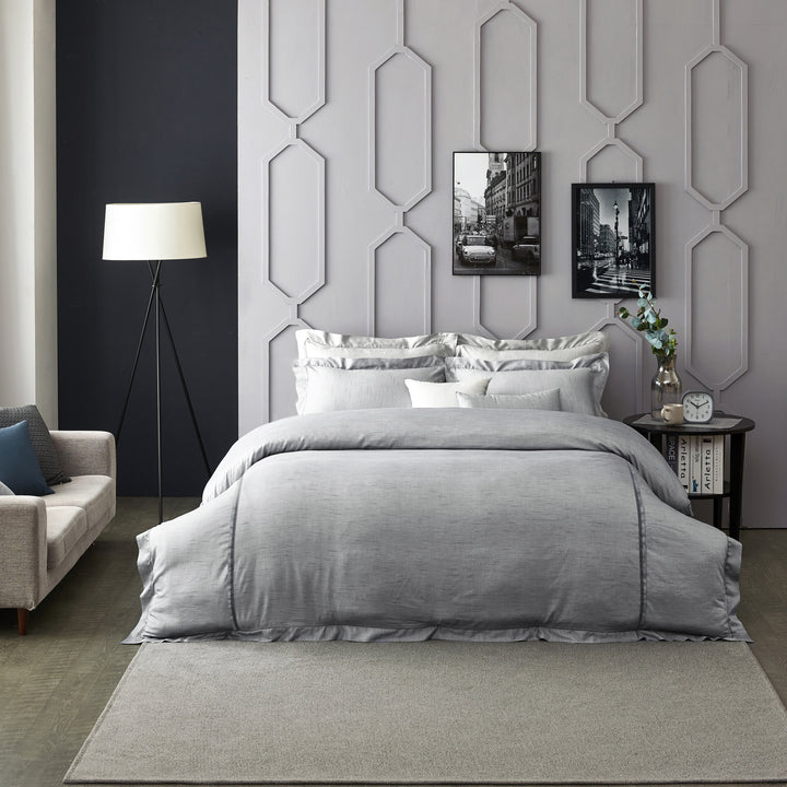 Modern Style Cotton Modal Gray Flanged Duvet Cover Set