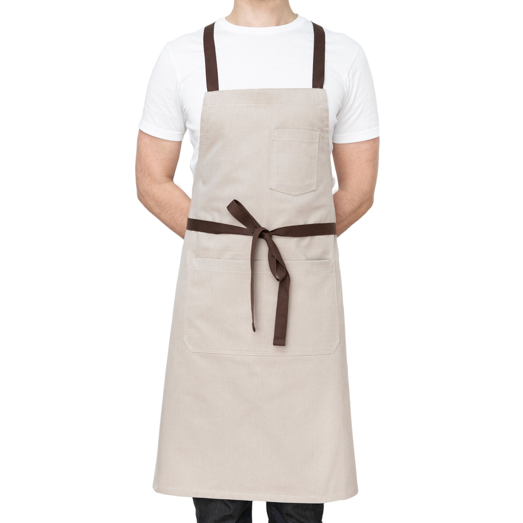 Beige Chef's Apron with Pockets Front