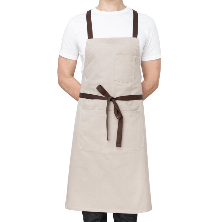 Beige Chef's Apron with Pockets Front