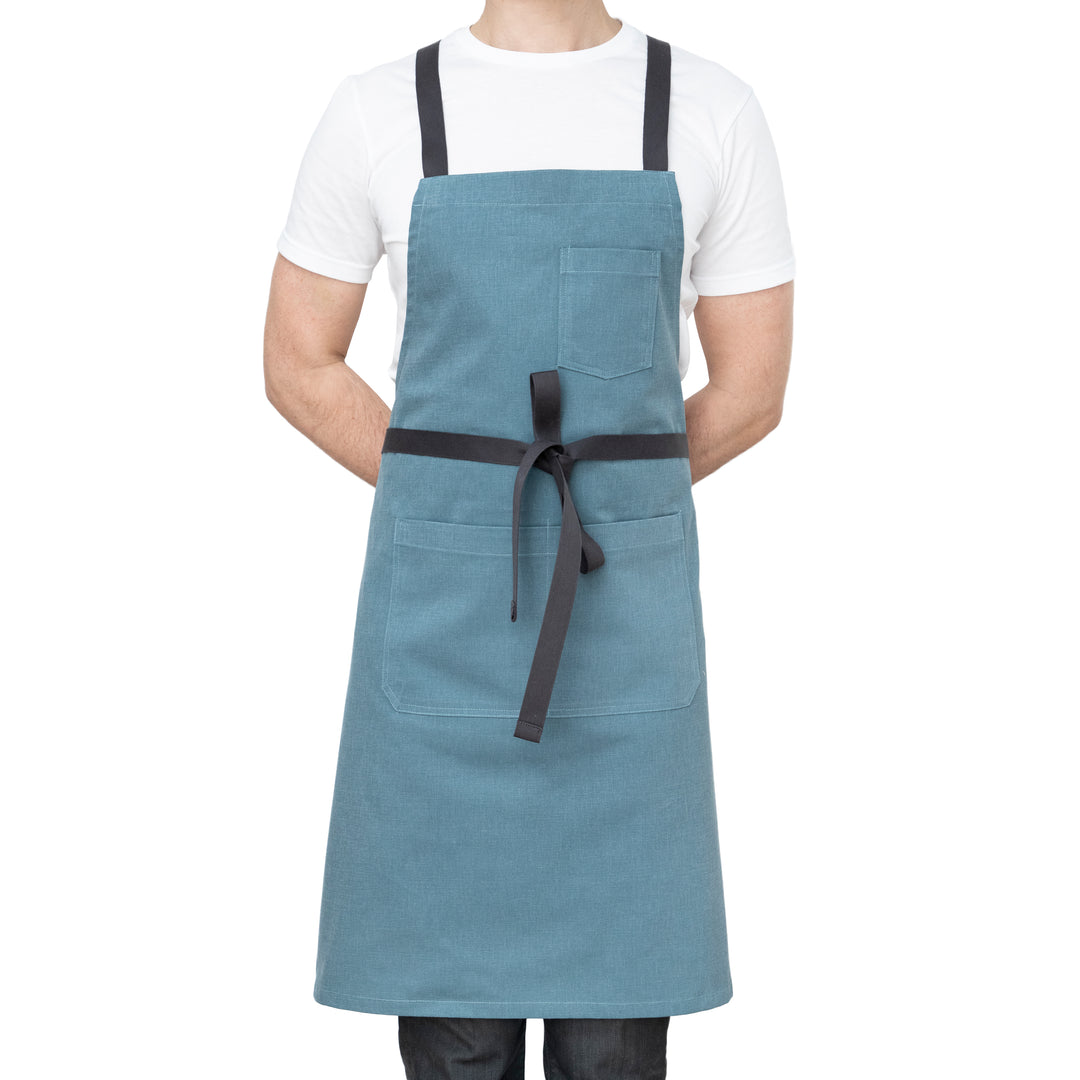 Light Blue Chef's Apron with Pockets Front