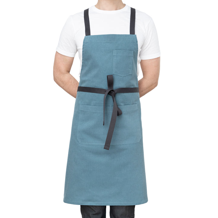 Light Blue Chef's Apron with Pockets Front