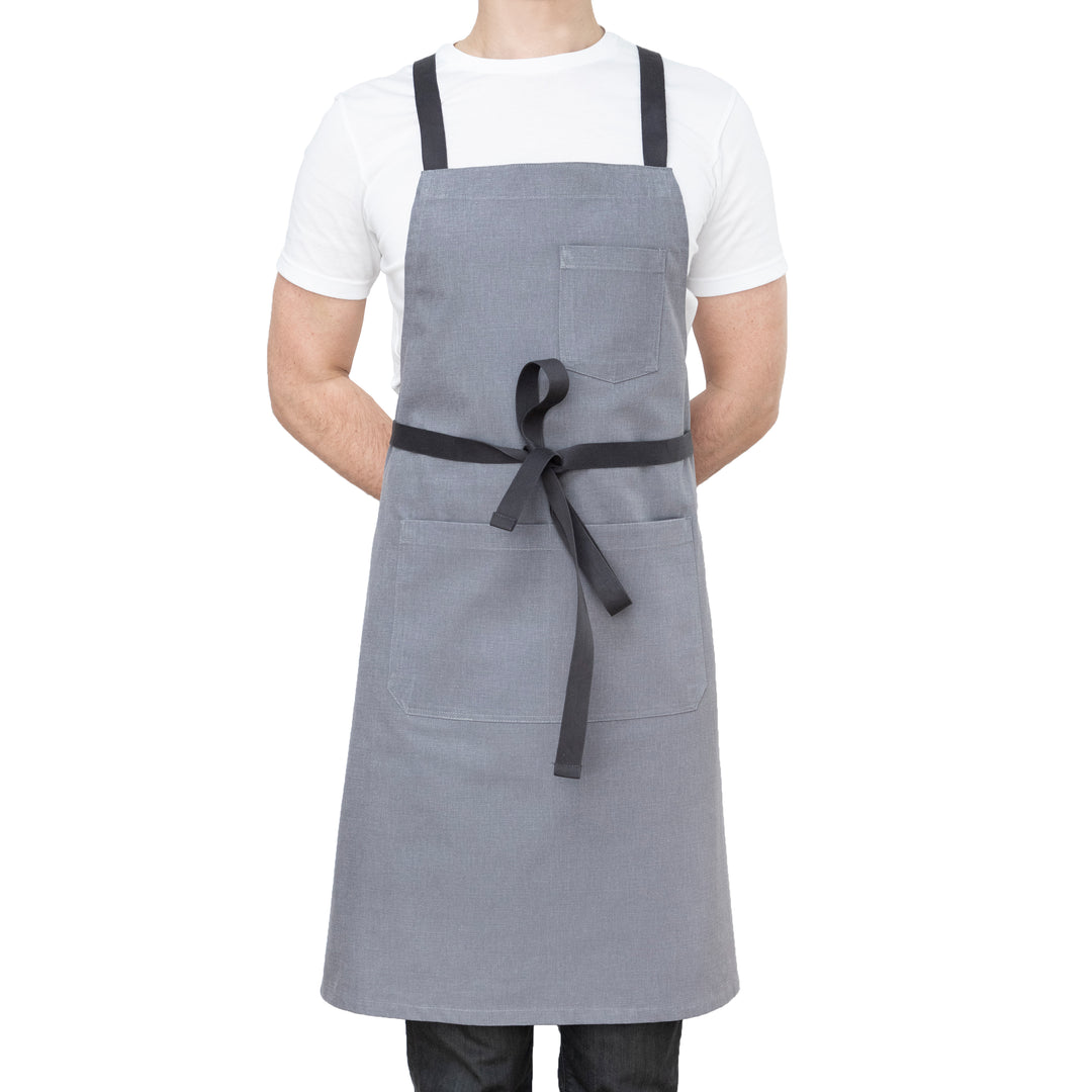 Light Gray Chef's Apron with Pockets Front