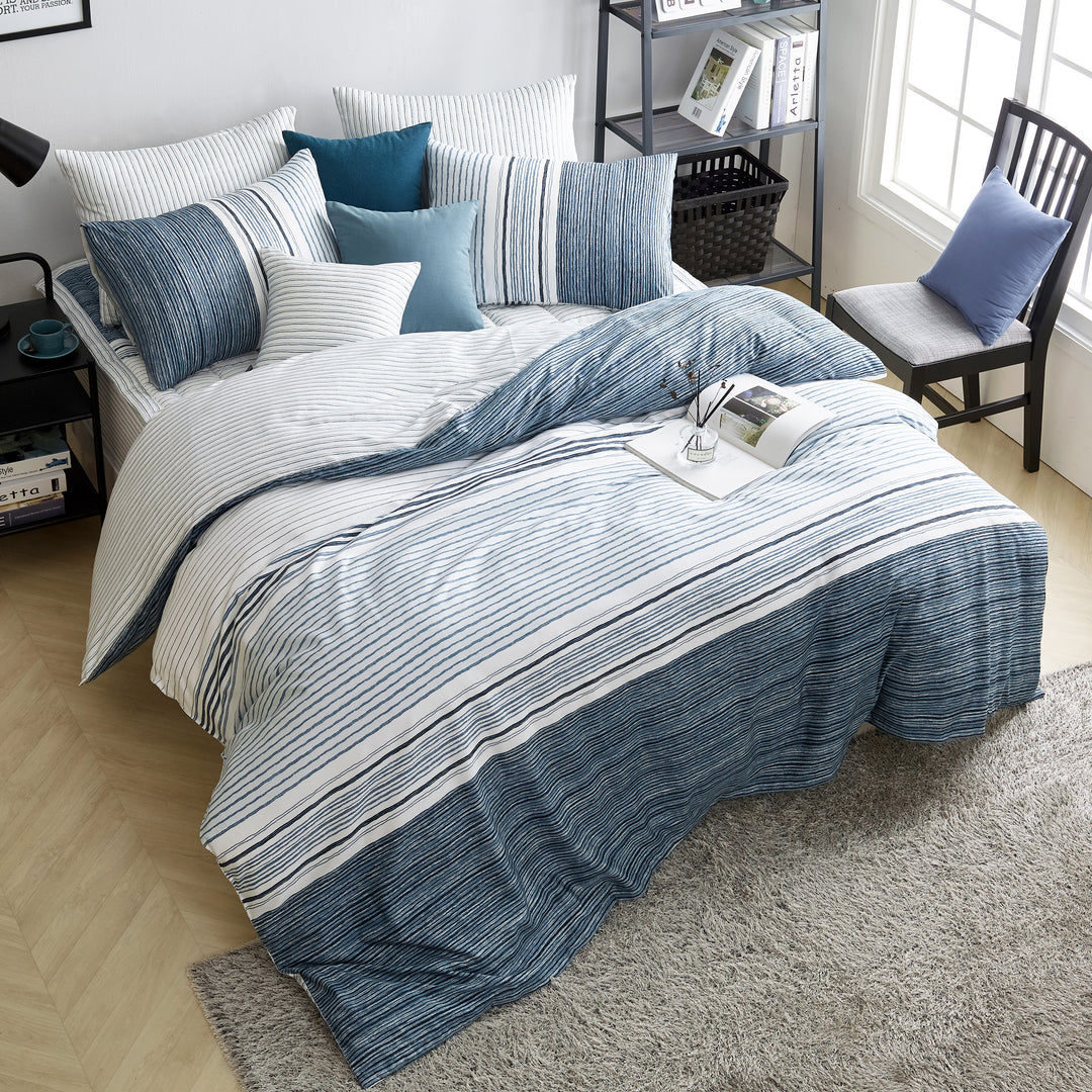 Blue Striped Cotton Modal Boys Duvet Cover Set