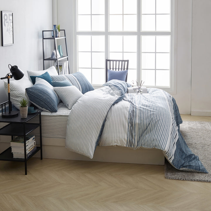 Blue Striped Soft Cotton Modal Duvet Cover Set