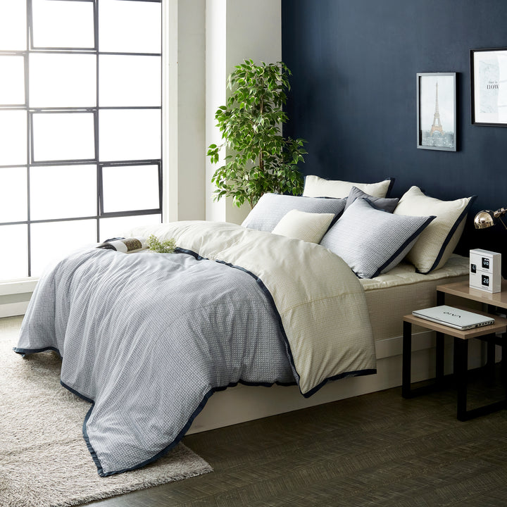 Soft Modal Bedding Yellow Navy Blue Dotted Teens Room Duvet Cover Set