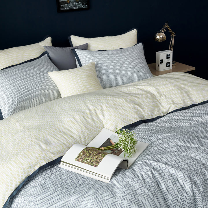 Soft Cotton Modal Blend Yellow Dark Blue Dotted Duvet Cover Set