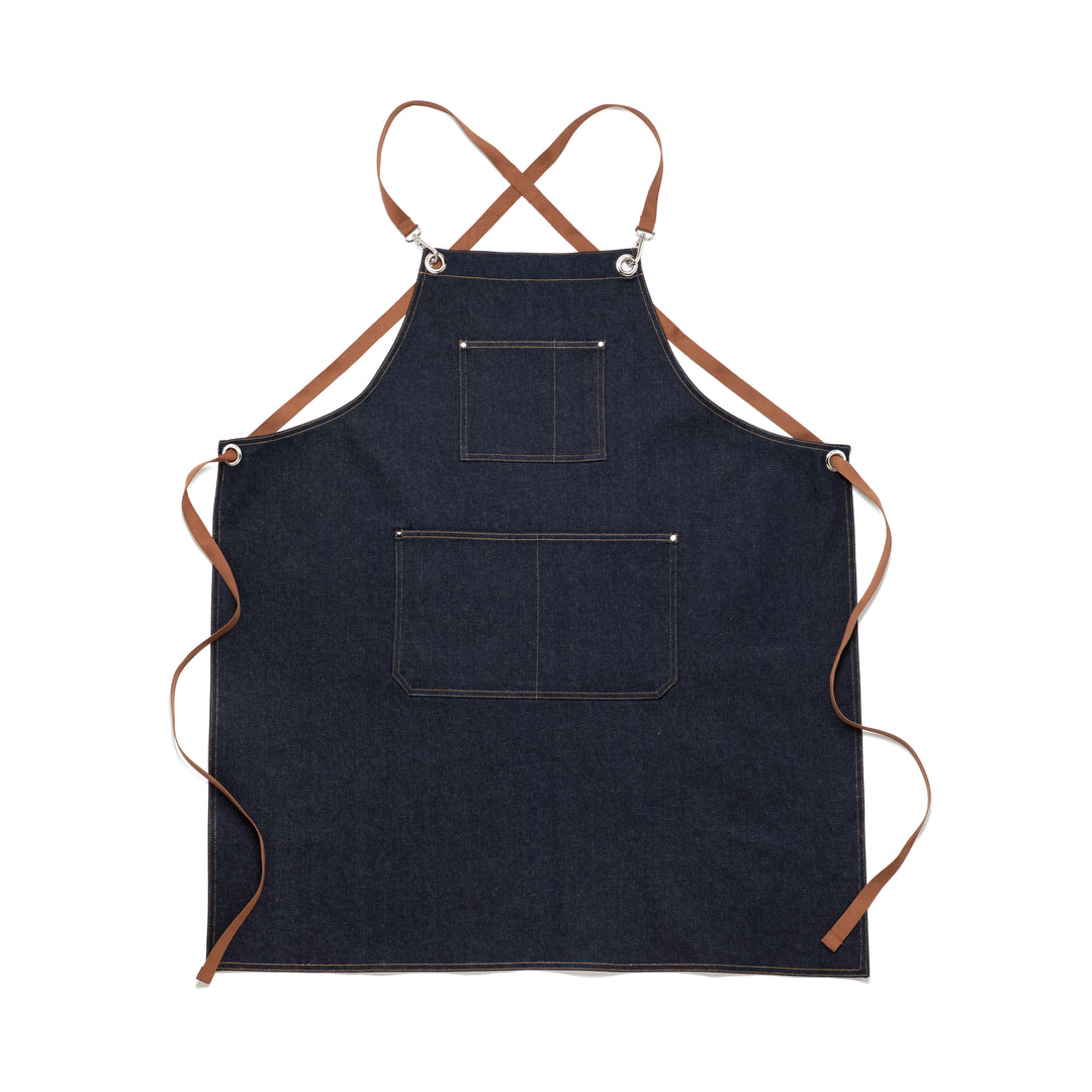 【日本製】STANDARD CALIFORNIA DENIM APRON Artisan Craft Real Japanese Denim Cross Back Bib Apron - LaCozi