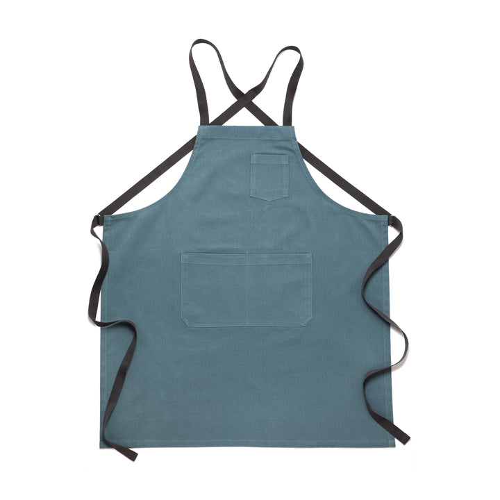Light Blue Chef's Apron with Pockets Flat