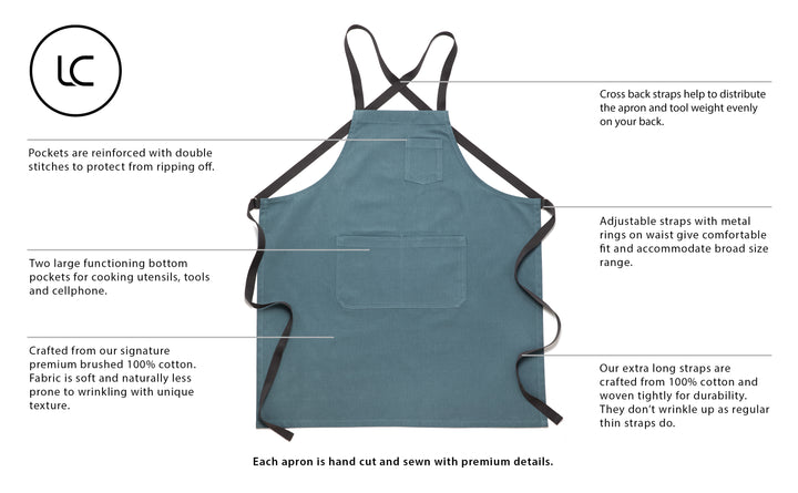 Cross Back Chef's Apron (Regular Size / Chest Pocket)