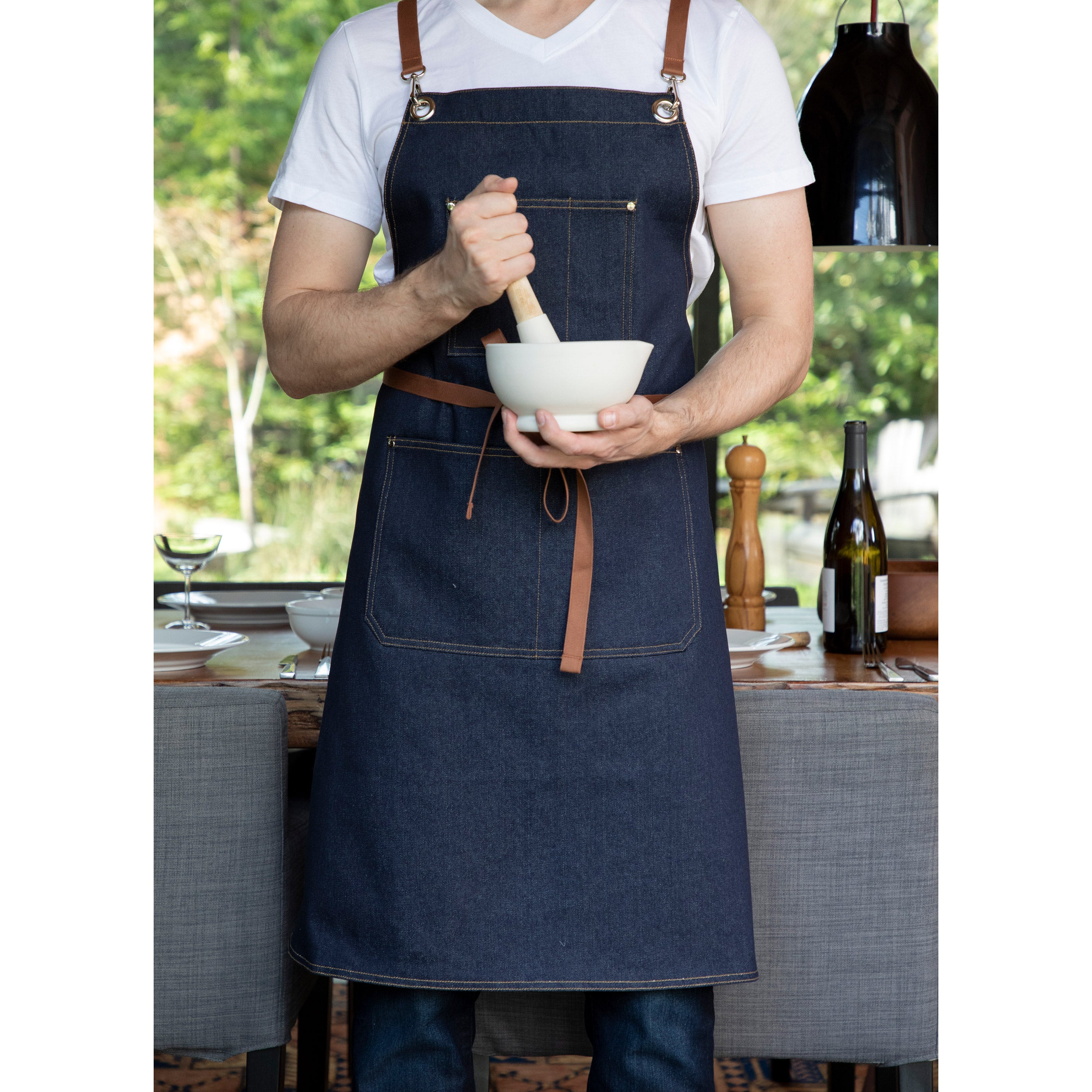 Artisan Craft Real Japanese Denim Cross Back Bib Apron - LaCozi