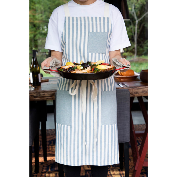 Light Blue Striped Kitchen Apron Lifestyle