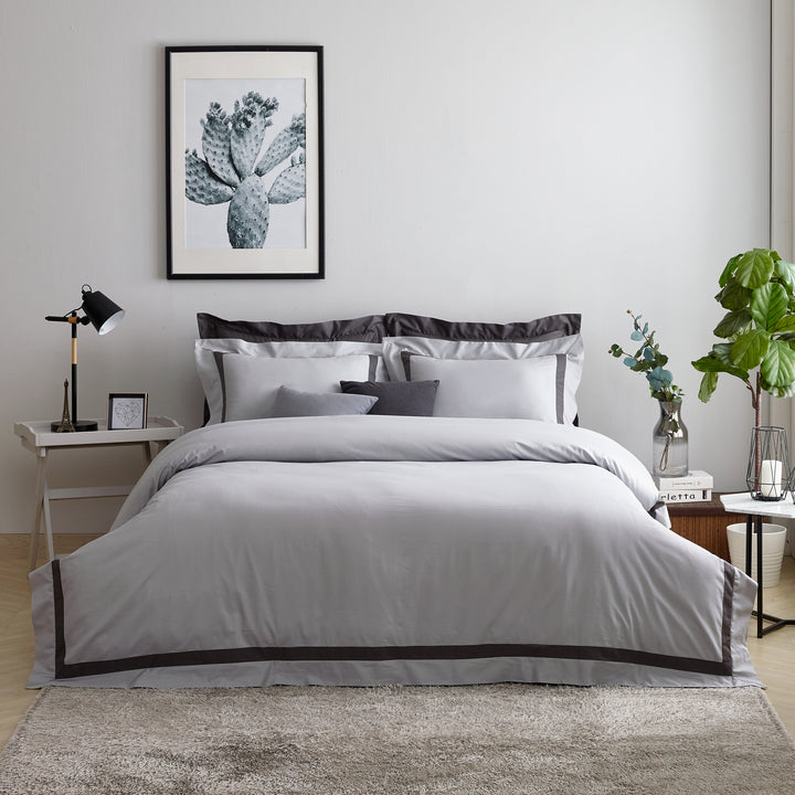 Maison Dove Gray Charcoal Border Design Duvet Cover Set