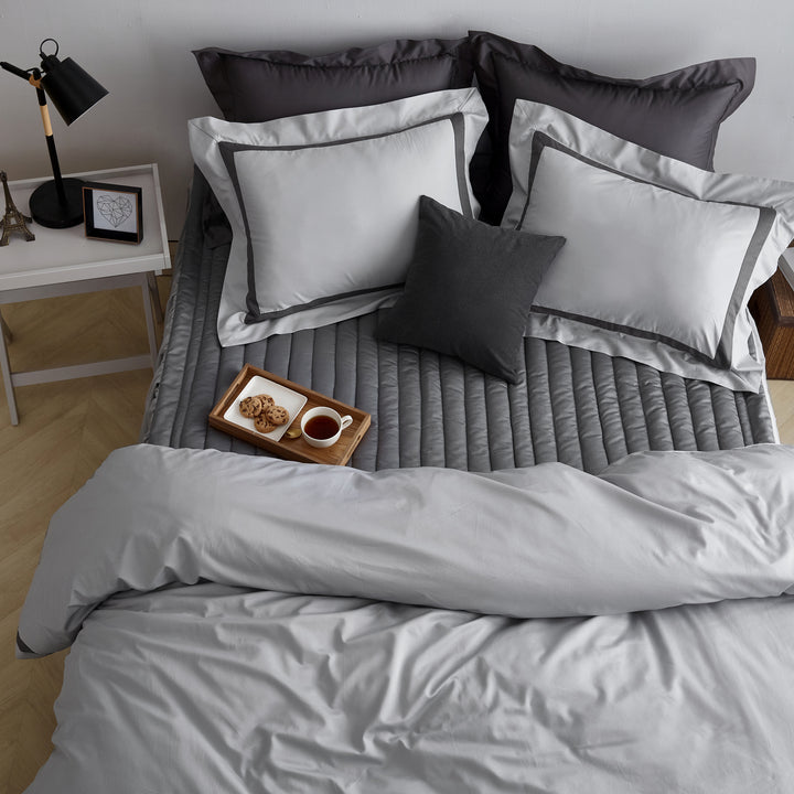 Stone Gray Charcoal Border Trimmed Design Hotel Duvet Cover Set