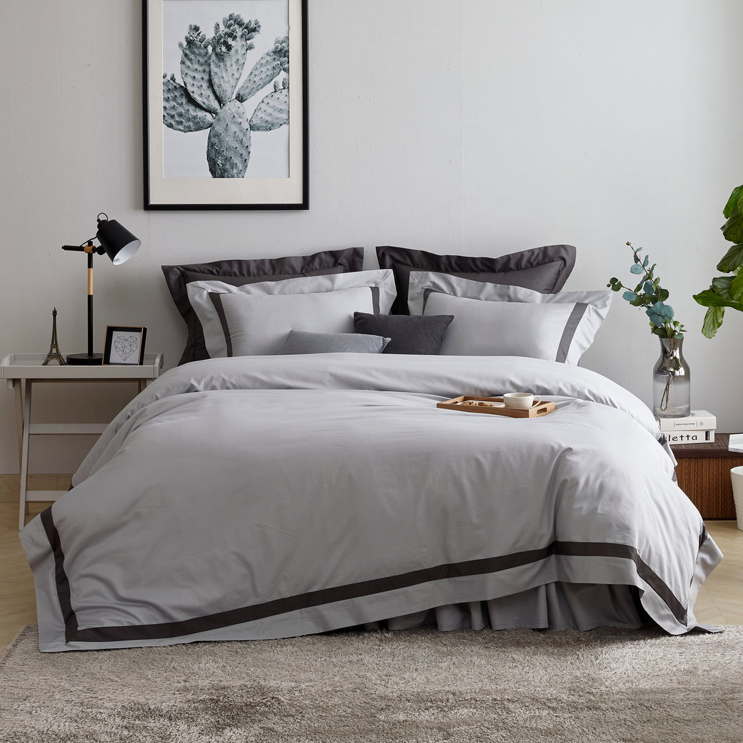 Maison Dove Stone Gray Border Trim Hotel Collection Duvet Cover Set