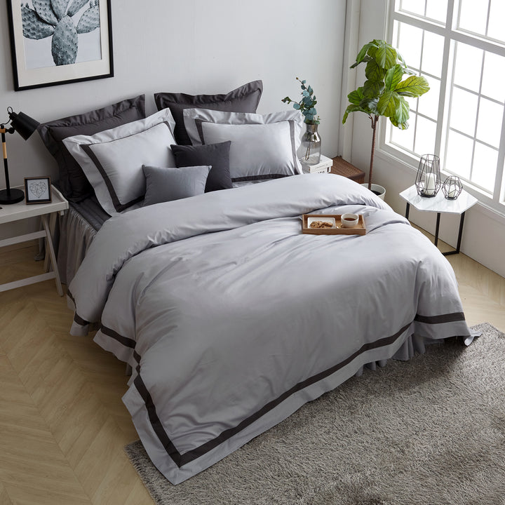 Maison Dove Gray Charcoal Border Hotel Style Bedding