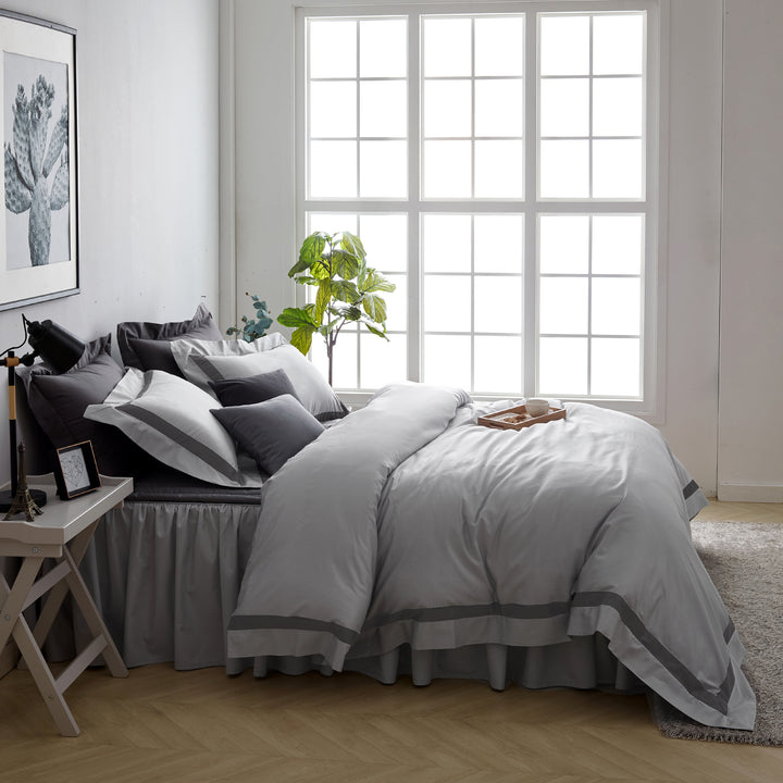 Maison Dove Gray Border Modern Style Duvet Cover Set