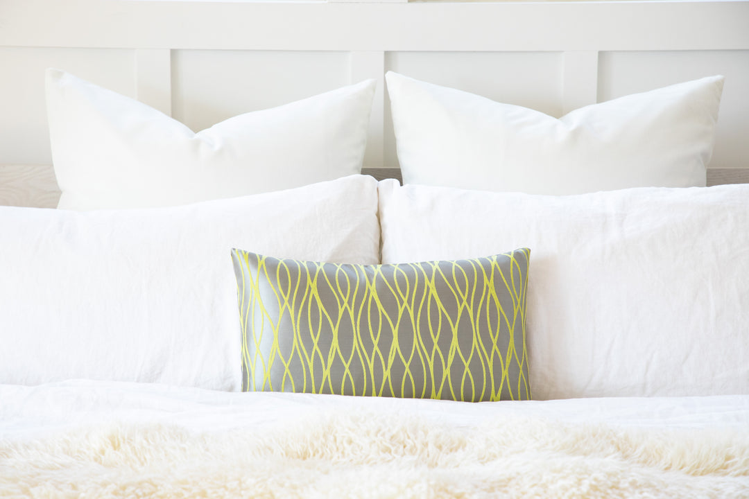 Citron Yellow Gray Swirl Decorative Pillow Cover