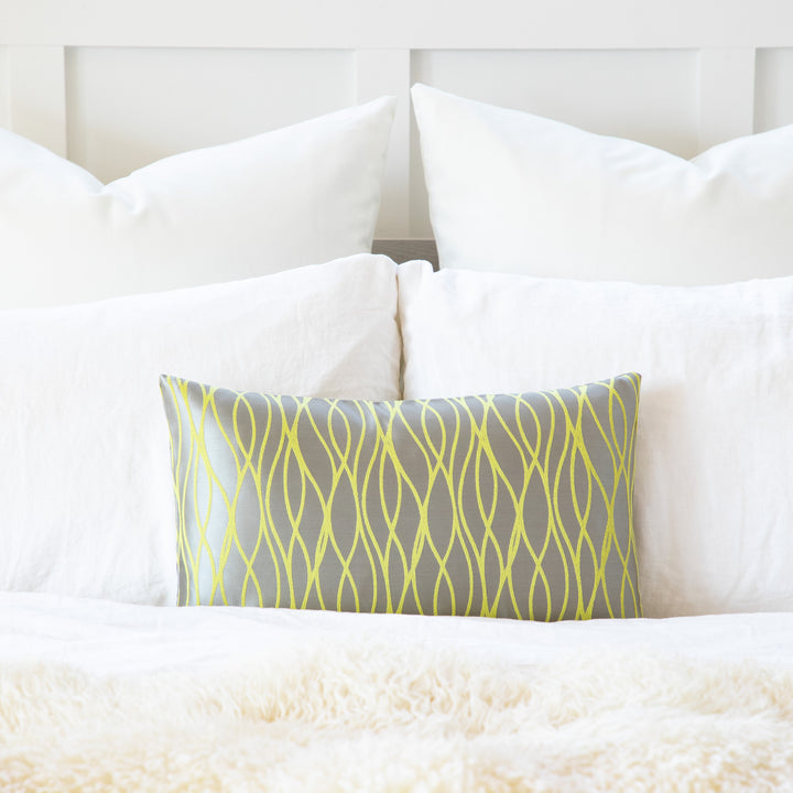 Citron Yellow Gray Swirl Decorative Pillow Cover