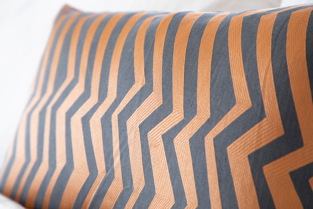 Dark Grey Orange Ziggy Chevron Throw Decorative Pillow Cover