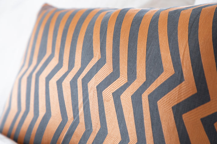 Dark Grey Orange Ziggy Chevron Throw Decorative Pillow Cover