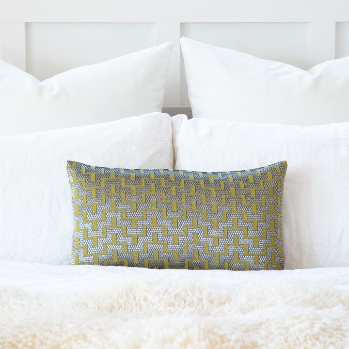 Mazy Silver Green Throw Pillow Cover