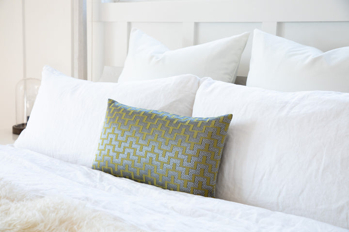 Mazy Silver Green Throw Pillow Cover