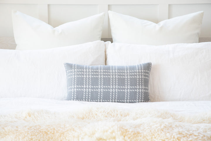 Belgian Heavyweight Home Decor Fabric Light Gray White Checkered Jacquard Woven Decorative European Sham Pillow Cover