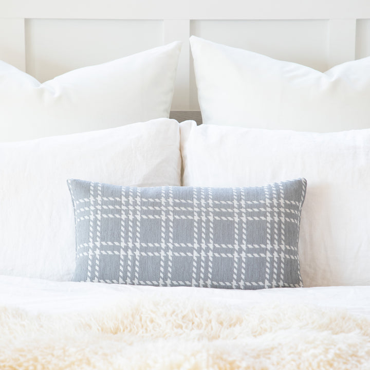Belgian Heavyweight Home Decor Fabric Light Gray White Checkered Jacquard Woven Decorative European Sham Pillow Cover