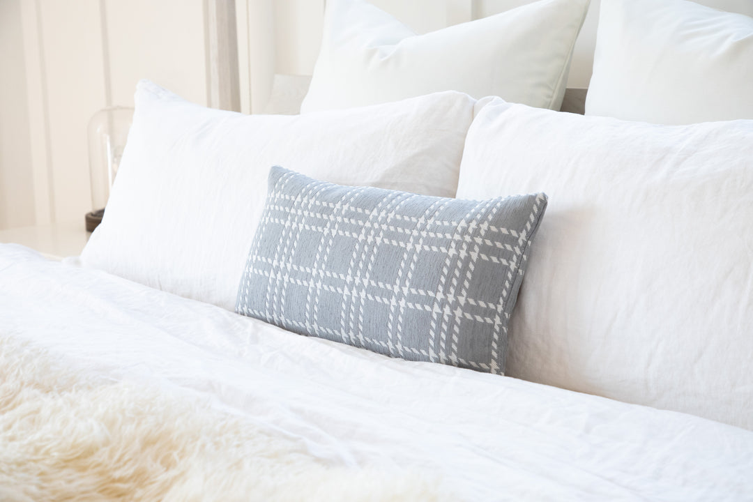 Belgian Heavyweight Home Decor Fabric Light Gray White Checkered Jacquard Woven Decorative European Sham Pillow Cover