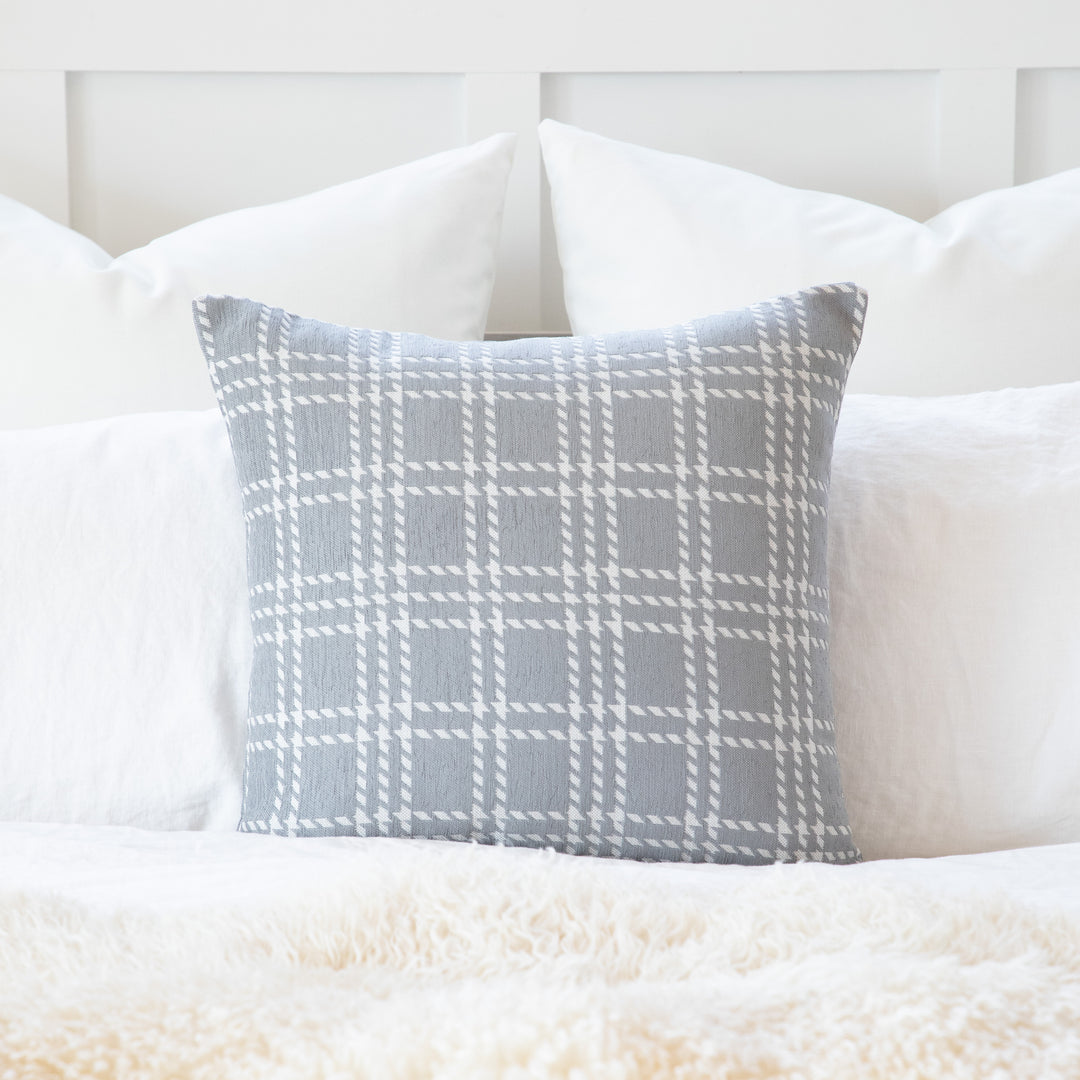 Belgian Heavyweight Home Decor Fabric Light Gray White Checkered Jacquard Woven Decorative European Sham Pillow Cover