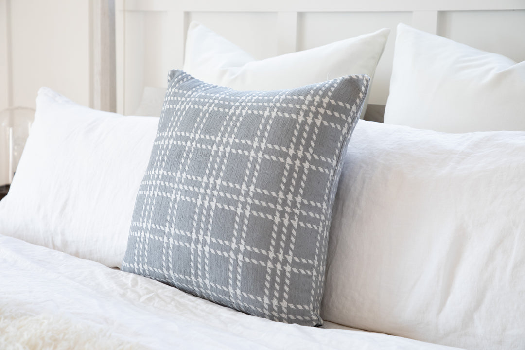 Belgian Heavyweight Home Decor Fabric Light Gray White Checkered Jacquard Woven Decorative European Sham Pillow Cover