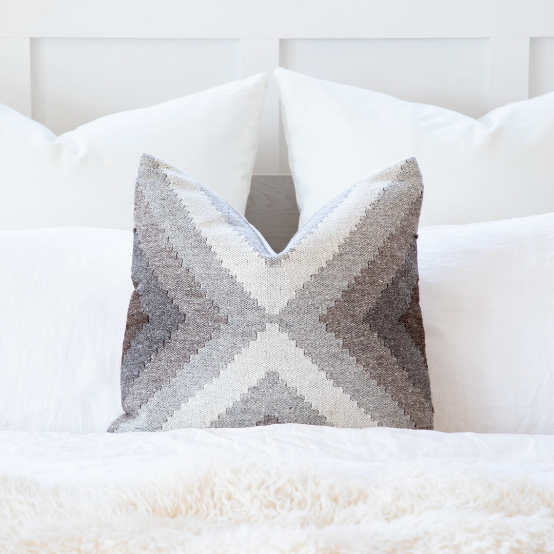 Hand Loomed Wool Boho Farmhouse Modern Decorative Throw Cushion Pillow Cover - Beige Brown