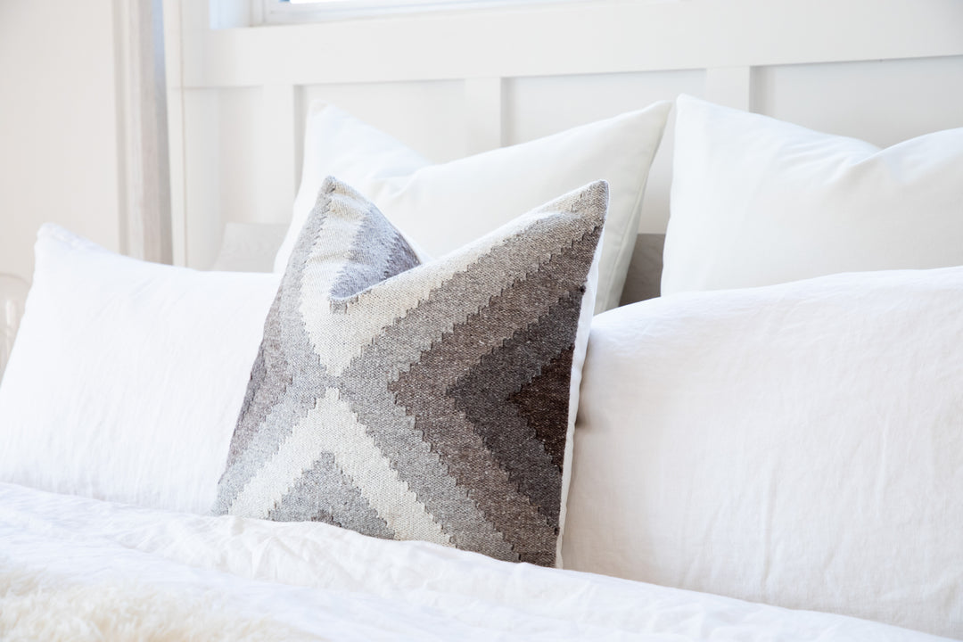 Hand Loomed Wool Boho Farmhouse Modern Decorative Throw Cushion Pillow Cover - Beige Brown