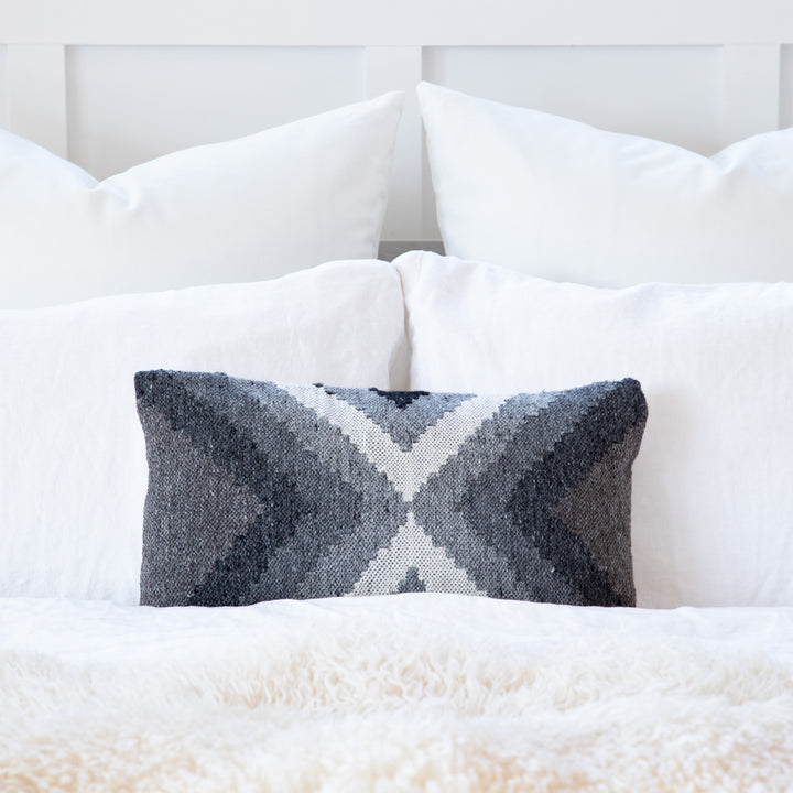 Hand Loomed Wool Boho Farmhouse Modern Decorative Throw Cushion Pillow Cover - Smoky Gray