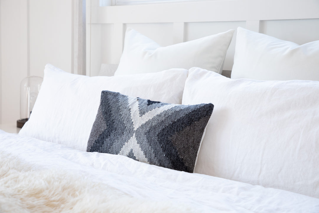 Hand Loomed Wool Boho Farmhouse Modern Decorative Throw Cushion Pillow Cover - Smoky Gray